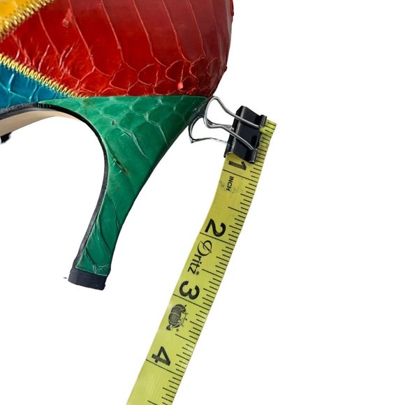 Vintage 80s Multicolor Snake Skin Pointed Toe Pumps 6 - Picture 11 of 11